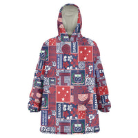 Red Samoa Manuia Le Kerisimasi Wearable Blanket Hoodie Pacific Patchwork Xmas Vibes - Polynesian Pride