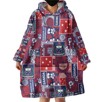Red Samoa Manuia Le Kerisimasi Wearable Blanket Hoodie Pacific Patchwork Xmas Vibes - Polynesian Pride