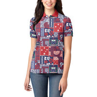 Red Samoa Manuia Le Kerisimasi Women Polo Shirt Pacific Patchwork Xmas Vibes - Polynesian Pride