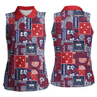 Red Samoa Manuia Le Kerisimasi Women Sleeveless Polo Shirt Pacific Patchwork Xmas Vibes - Polynesian Pride