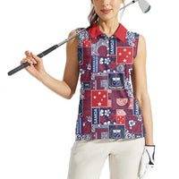 Red Samoa Manuia Le Kerisimasi Women Sleeveless Polo Shirt Pacific Patchwork Xmas Vibes - Polynesian Pride