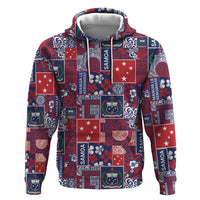 Red Samoa Manuia Le Kerisimasi Zip Hoodie Pacific Patchwork Xmas Vibes - Polynesian Pride