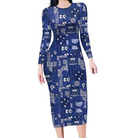 Blue Samoa Manuia Le Kerisimasi Family Matching Long Sleeve Bodycon Dress and Hawaiian Shirt Pacific Patchwork Xmas Vibes - Polynesian Pride
