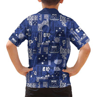 Blue Samoa Manuia Le Kerisimasi Family Matching Off The Shoulder Long Sleeve Dress and Hawaiian Shirt Pacific Patchwork Xmas Vibes - Polynesian Pride