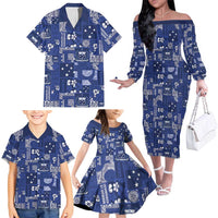 Blue Samoa Manuia Le Kerisimasi Family Matching Off The Shoulder Long Sleeve Dress and Hawaiian Shirt Pacific Patchwork Xmas Vibes - Polynesian Pride