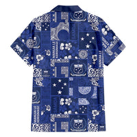 Blue Samoa Manuia Le Kerisimasi Family Matching Off The Shoulder Long Sleeve Dress and Hawaiian Shirt Pacific Patchwork Xmas Vibes - Polynesian Pride