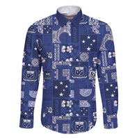 Blue Samoa Manuia Le Kerisimasi Family Matching Off The Shoulder Long Sleeve Dress and Hawaiian Shirt Pacific Patchwork Xmas Vibes - Polynesian Pride