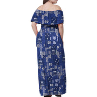 Blue Samoa Manuia Le Kerisimasi Family Matching Off Shoulder Maxi Dress and Hawaiian Shirt Pacific Patchwork Xmas Vibes - Polynesian Pride