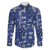 Blue Samoa Manuia Le Kerisimasi Family Matching Off Shoulder Short Dress and Hawaiian Shirt Pacific Patchwork Xmas Vibes - Polynesian Pride