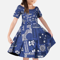 Blue Samoa Manuia Le Kerisimasi Family Matching Short Sleeve Bodycon Dress and Hawaiian Shirt Pacific Patchwork Xmas Vibes - Polynesian Pride