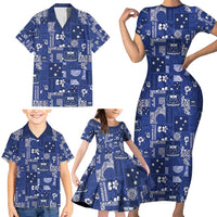 Blue Samoa Manuia Le Kerisimasi Family Matching Short Sleeve Bodycon Dress and Hawaiian Shirt Pacific Patchwork Xmas Vibes - Polynesian Pride