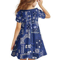Blue Samoa Manuia Le Kerisimasi Kid Short Sleeve Dress Pacific Patchwork Xmas Vibes - Polynesian Pride