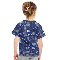 Blue Samoa Manuia Le Kerisimasi Kid T Shirt Pacific Patchwork Xmas Vibes - Polynesian Pride