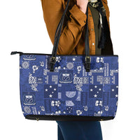 Blue Samoa Manuia Le Kerisimasi Leather Tote Bag Pacific Patchwork Xmas Vibes - Polynesian Pride