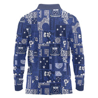 Blue Samoa Manuia Le Kerisimasi Long Sleeve Polo Shirt Pacific Patchwork Xmas Vibes - Polynesian Pride