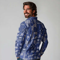 Blue Samoa Manuia Le Kerisimasi Long Sleeve Polo Shirt Pacific Patchwork Xmas Vibes - Polynesian Pride