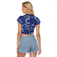 Blue Samoa Manuia Le Kerisimasi Raglan Cropped T Shirt Pacific Patchwork Xmas Vibes - Polynesian Pride