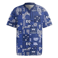 Blue Samoa Manuia Le Kerisimasi Rugby Jersey Pacific Patchwork Xmas Vibes - Polynesian Pride