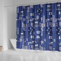 Blue Samoa Manuia Le Kerisimasi Shower Curtain Pacific Patchwork Xmas Vibes - Polynesian Pride