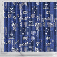 Blue Samoa Manuia Le Kerisimasi Shower Curtain Pacific Patchwork Xmas Vibes - Polynesian Pride