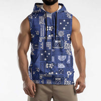 Blue Samoa Manuia Le Kerisimasi Sleeveless Hoodie Pacific Patchwork Xmas Vibes - Polynesian Pride