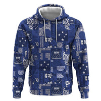 Blue Samoa Manuia Le Kerisimasi Zip Hoodie Pacific Patchwork Xmas Vibes - Polynesian Pride