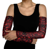 Dark Samoa Manuia Le Kerisimasi Arm Sleeves Pacific Patchwork Xmas Vibes - Polynesian Pride