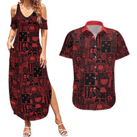 Dark Samoa Manuia Le Kerisimasi Couples Matching Summer Maxi Dress and Hawaiian Shirt Pacific Patchwork Xmas Vibes - Polynesian Pride