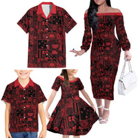 Dark Samoa Manuia Le Kerisimasi Family Matching Off The Shoulder Long Sleeve Dress and Hawaiian Shirt Pacific Patchwork Xmas Vibes LT9 - Polynesian Pride