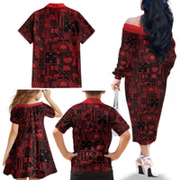 Dark Samoa Manuia Le Kerisimasi Family Matching Off The Shoulder Long Sleeve Dress and Hawaiian Shirt Pacific Patchwork Xmas Vibes - Polynesian Pride