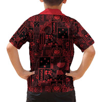 Dark Samoa Manuia Le Kerisimasi Family Matching Off Shoulder Short Dress and Hawaiian Shirt Pacific Patchwork Xmas Vibes - Polynesian Pride