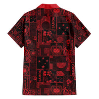 Dark Samoa Manuia Le Kerisimasi Family Matching Off Shoulder Short Dress and Hawaiian Shirt Pacific Patchwork Xmas Vibes - Polynesian Pride