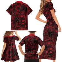 Dark Samoa Manuia Le Kerisimasi Family Matching Short Sleeve Bodycon Dress and Hawaiian Shirt Pacific Patchwork Xmas Vibes - Polynesian Pride