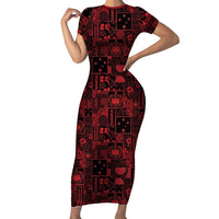 Dark Samoa Manuia Le Kerisimasi Family Matching Short Sleeve Bodycon Dress and Hawaiian Shirt Pacific Patchwork Xmas Vibes - Polynesian Pride