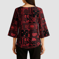 Dark Samoa Manuia Le Kerisimasi Kimono Sleeve Blouse Pacific Patchwork Xmas Vibes - Polynesian Pride