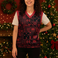 Dark Samoa Manuia Le Kerisimasi Christmas Knitted V-Neck Vest Pacific Patchwork Xmas Vibes - Polynesian Pride