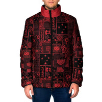 Dark Samoa Manuia Le Kerisimasi Padded Jacket Pacific Patchwork Xmas Vibes - Polynesian Pride