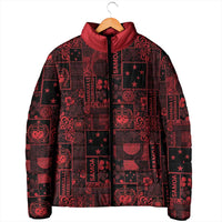 Dark Samoa Manuia Le Kerisimasi Padded Jacket Pacific Patchwork Xmas Vibes - Polynesian Pride