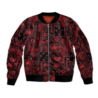 Dark Samoa Manuia Le Kerisimasi Sleeve Zip Bomber Jacket Pacific Patchwork Xmas Vibes - Polynesian Pride