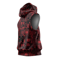 Dark Samoa Manuia Le Kerisimasi Sleeveless Hoodie Pacific Patchwork Xmas Vibes - Polynesian Pride