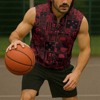 Dark Samoa Manuia Le Kerisimasi Sleeveless Zip Hoodie Pacific Patchwork Xmas Vibes - Polynesian Pride
