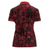 Dark Samoa Manuia Le Kerisimasi Women Polo Shirt Pacific Patchwork Xmas Vibes - Polynesian Pride