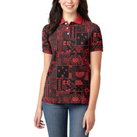 Dark Samoa Manuia Le Kerisimasi Women Polo Shirt Pacific Patchwork Xmas Vibes - Polynesian Pride