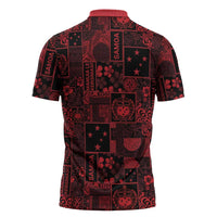 Dark Samoa Manuia Le Kerisimasi Zipper Polo Shirt Pacific Patchwork Xmas Vibes - Polynesian Pride