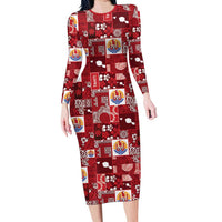 Tahiti Oaoa I Teie Noera Family Matching Long Sleeve Bodycon Dress and Hawaiian Shirt Pacific Patchwork Xmas Vibes LT9 Mom's Dress Red - Polynesian Pride