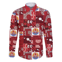 Tahiti Oaoa I Teie Noera Family Matching Mermaid Dress and Hawaiian Shirt Pacific Patchwork Xmas Vibes LT9 Dad's Shirt - Long Sleeve Red - Polynesian Pride