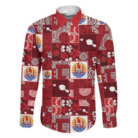Tahiti Oaoa I Teie Noera Family Matching Off Shoulder Maxi Dress and Hawaiian Shirt Pacific Patchwork Xmas Vibes LT9 Dad's Shirt - Long Sleeve Red - Polynesian Pride