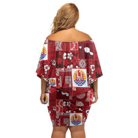 Tahiti Oaoa I Teie Noera Family Matching Off Shoulder Short Dress and Hawaiian Shirt Pacific Patchwork Xmas Vibes - Polynesian Pride
