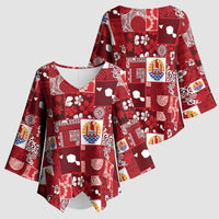Tahiti Oaoa I Teie Noera Kimono Sleeve Blouse Pacific Patchwork Xmas Vibes - Polynesian Pride