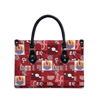 Tahiti Oaoa I Teie Noera Leather Bag Pacific Patchwork Xmas Vibes - Polynesian Pride